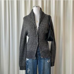 VTG NEIMAN MARCUS 100% Cashmere Shawl Collar Cardigan Dark Gray Marled Knit M.
